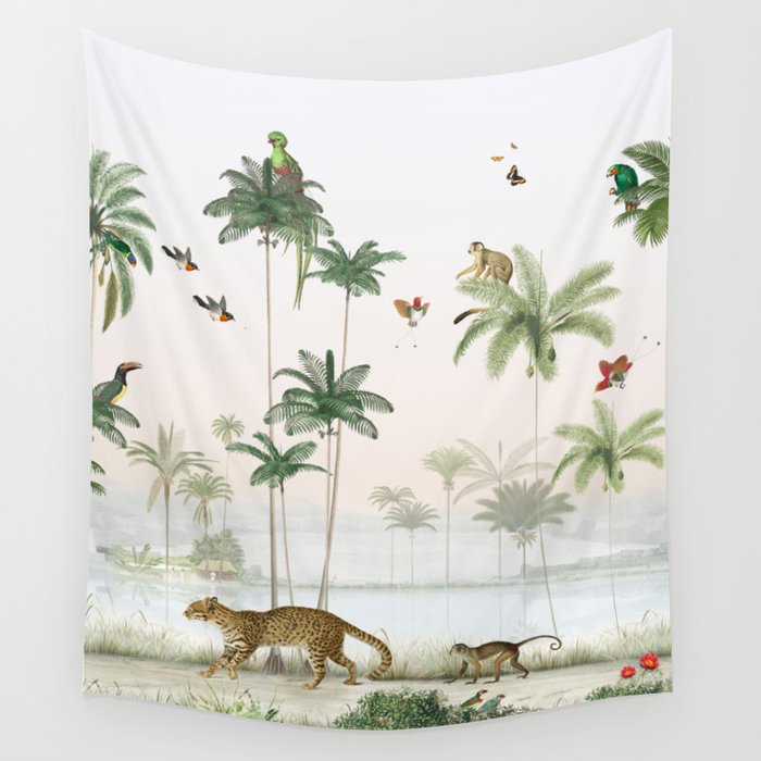 Tropical jungle palms and animals Wall Tapestry