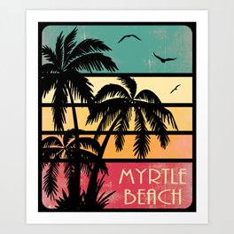 Myrtle Beach Vintage Summer Art Print | Nice, Sun, Graphicdesign, Palm, Beach, Florida, Torn, California, Art, Holiday 