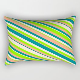 [ Thumbnail: Beige, Chartreuse, Light Salmon, and Teal Colored Lines Pattern Rectangular Pillow ]