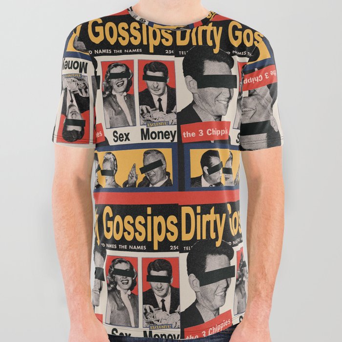 DIRTY GOSSIP MAGAZINE PAPER COLLAGE All Over Graphic Tee