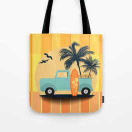 Retro Surfer Pick-up Truck Summer Palm Tree Tote Bag