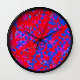 blue on red, circles Wall Clock