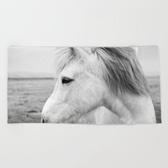 Black and white Horse Beach Towel