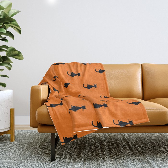 BLACK CATS - pumpkin background  Throw Blanket