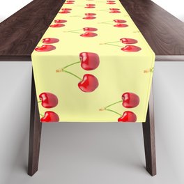cherries on pastel yellow Table Runner