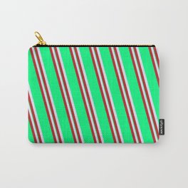 [ Thumbnail: Lavender, Red & Green Colored Striped Pattern Carry-All Pouch ]