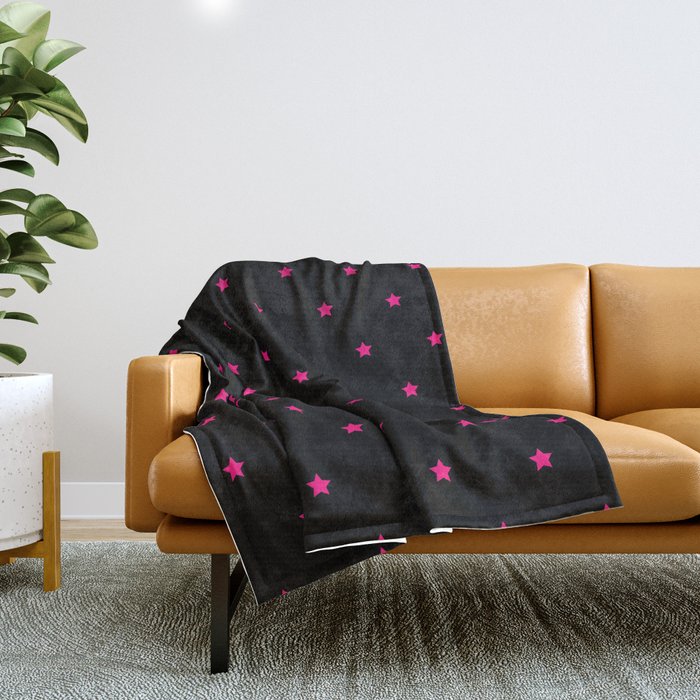 Neon Pink And Black Magic Stars Collection Throw Blanket