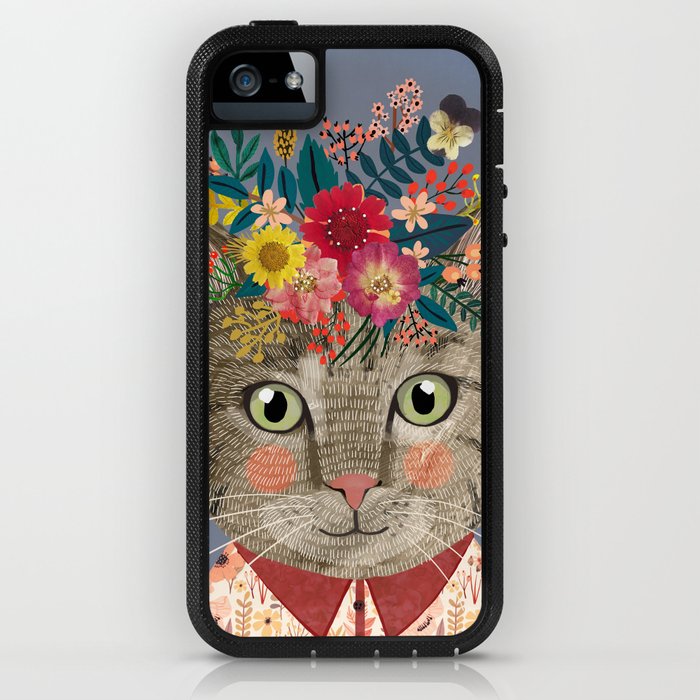 Grey cat with flower crown iPhone Case by miacharro | Society6