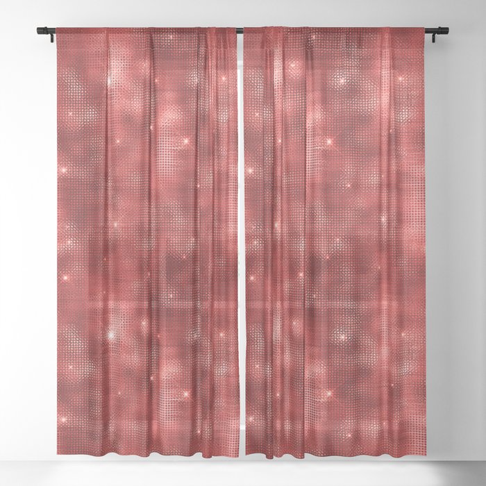Glam Red Diamond Shimmer Glitter Sheer Curtain