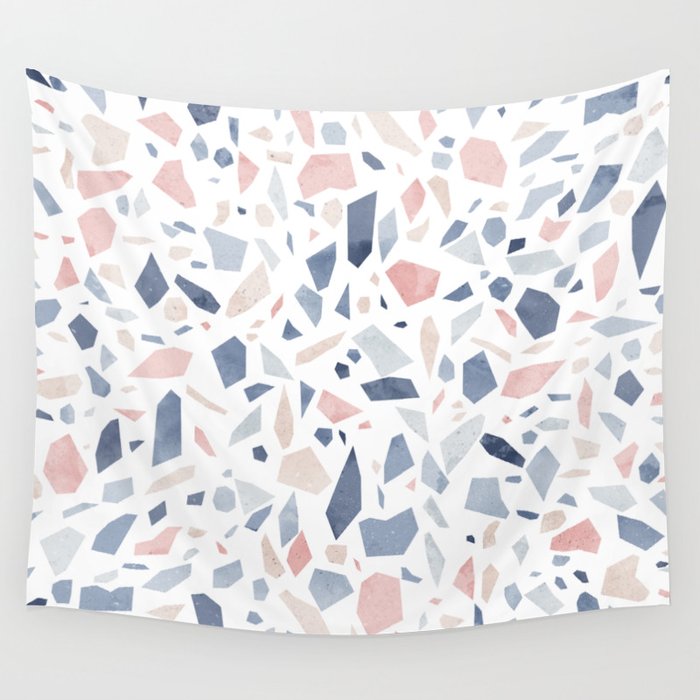 Terrazzo vintage pastel blue pink Wall Tapestry