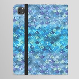 Aqua Blue Mermaid Pattern Metallic Glitter iPad Folio Case