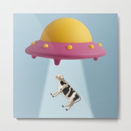 Abducted Cow Metal Print | Color, Colorido, Funny, Pastelaesthetic, Vaca, Sky, Cute, Fun, Photo, Movies 
