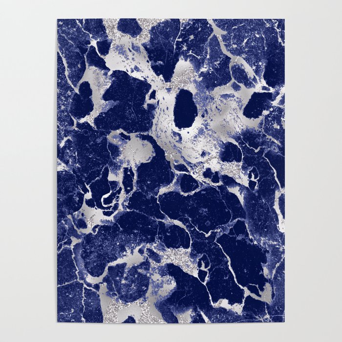 Amazing Blue and silver Marble Design Pattern Poster by podferds Society6