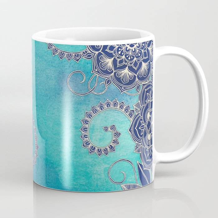 Mermaid's Garden - Navy & Teal Floral on Watercolor Coffee Mug