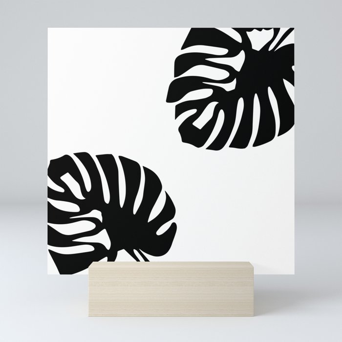 Monstera Leaves in Black and White Mini Art Print