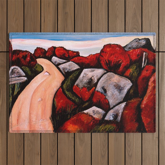 Camden, Maine, The Blueberry Highway, Autumn Red New England landscape painting by Marsden Hartley Outdoor Rug