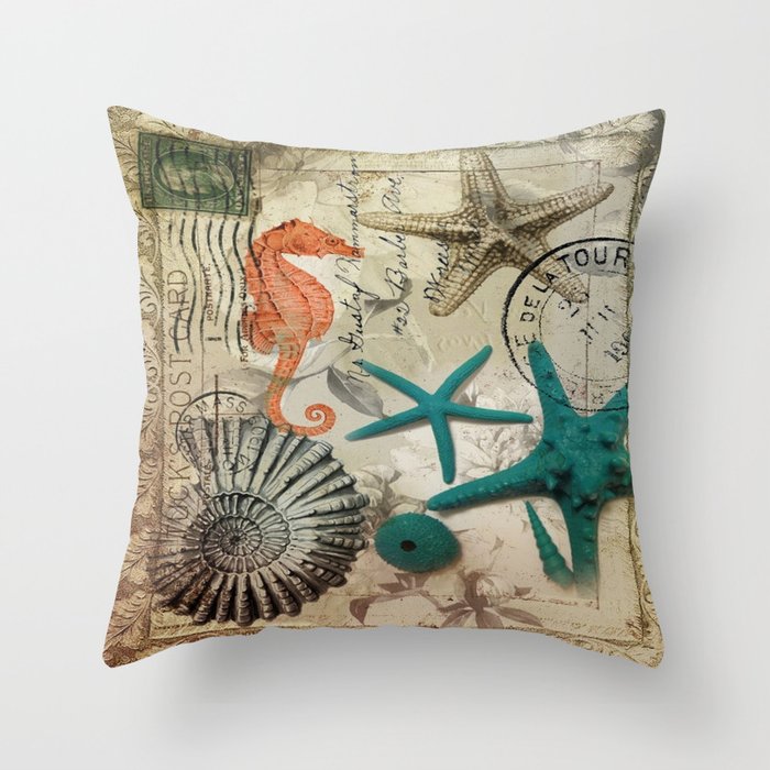 AELS Coastal Throw Pillows Set of 3, Starfish Shell Seahorse Pillows, Beach Ocean Nautical Themed Smooth Soft Minky Decorative Throw Pillows, Cute