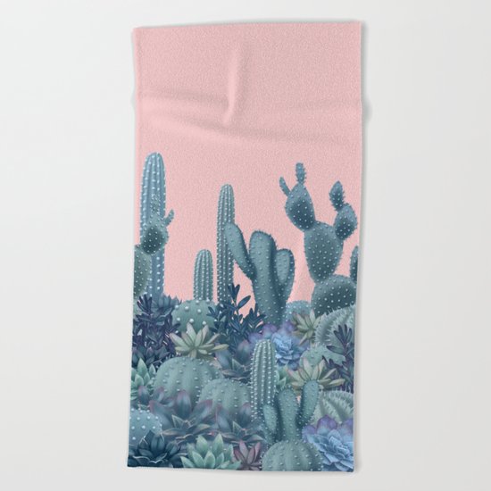 Milagritos Cacti on Rose Quartz Background Beach Towel