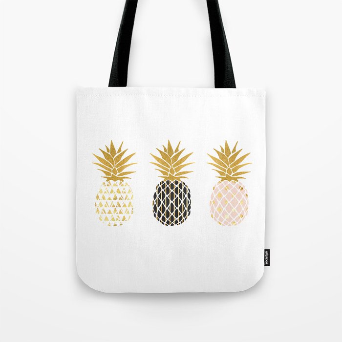 fun pineapple design gold Tote Bag