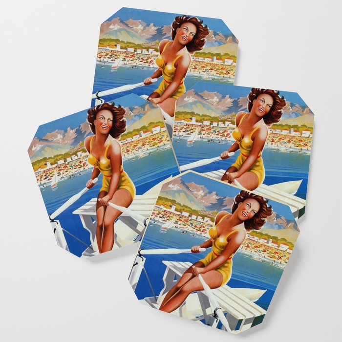 Vintage Marina di Massa Italian travel advertising Coaster