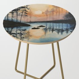 Sunset at the Lake Watercolour Painting Side Table