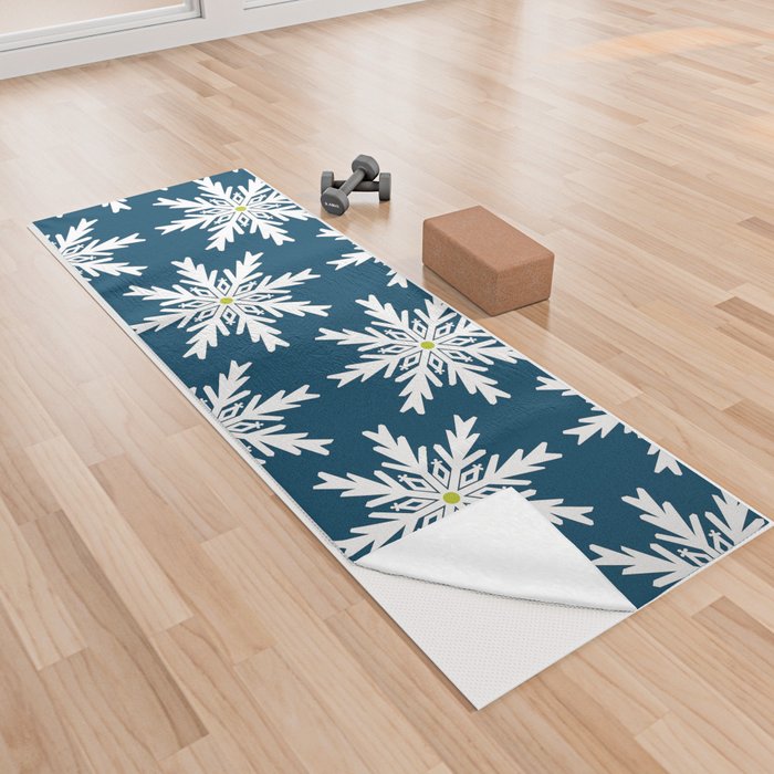 Christmas Snowflakes Blue and Green Yoga Towel