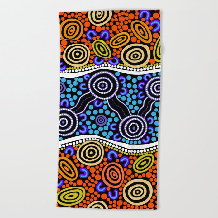 Authentic Aboriginal Art - River Journey Beach Towel