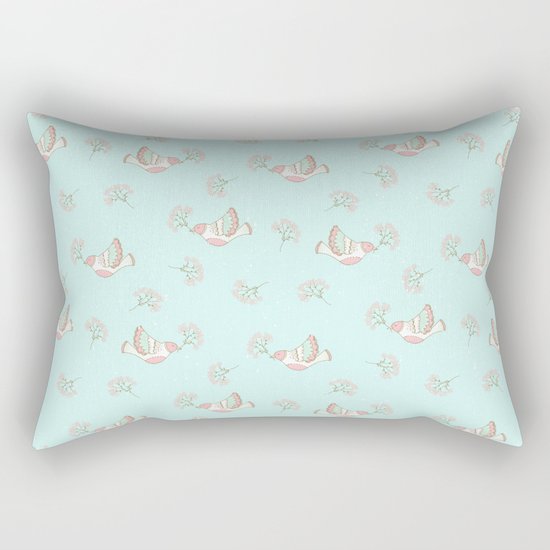 Christmas birds - Bird pattern on turquoise backround Rectangular Pillow