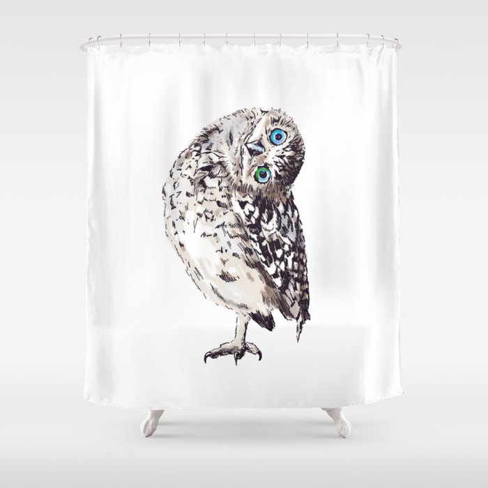 Funny owl looking at you watercolor illustration Shower Curtain