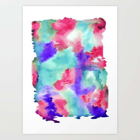 Turquoise and floral water. Watercolor texture. Art Print