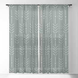 Arrow Lines Pattern in Forest Sage Green 2 Sheer Curtain