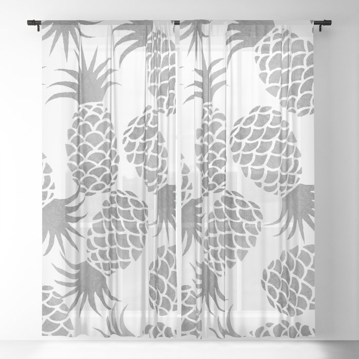 Modern white silver luxury tropical pineapple  Sheer Curtain