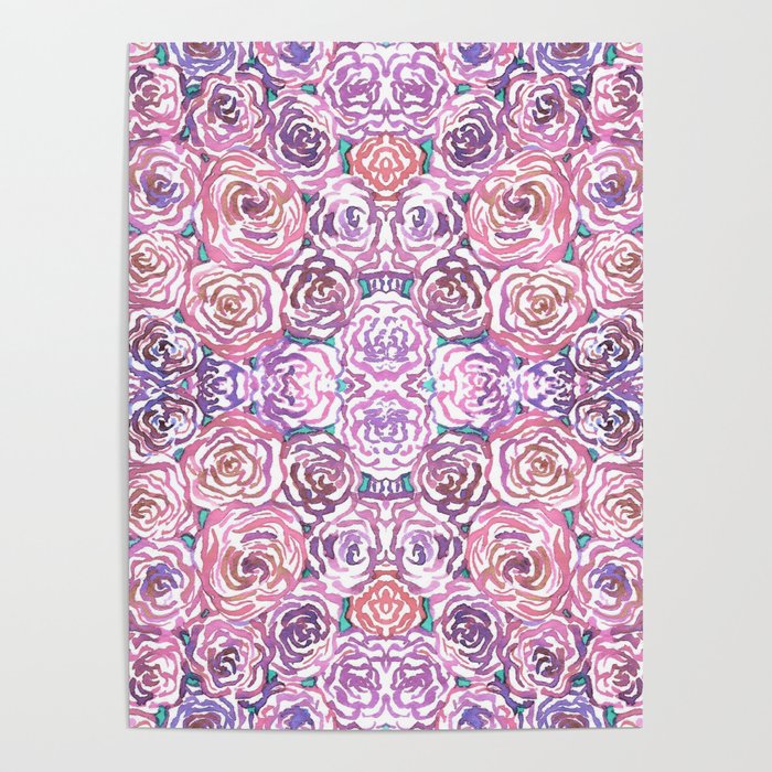 Purple and Pink Watercolor Roses Poster