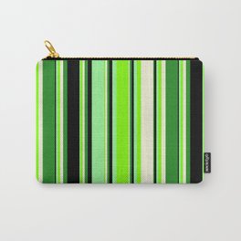 [ Thumbnail: Eyecatching Green, Chartreuse, Beige, Forest Green & Black Colored Stripes/Lines Pattern Carry-All Pouch ]