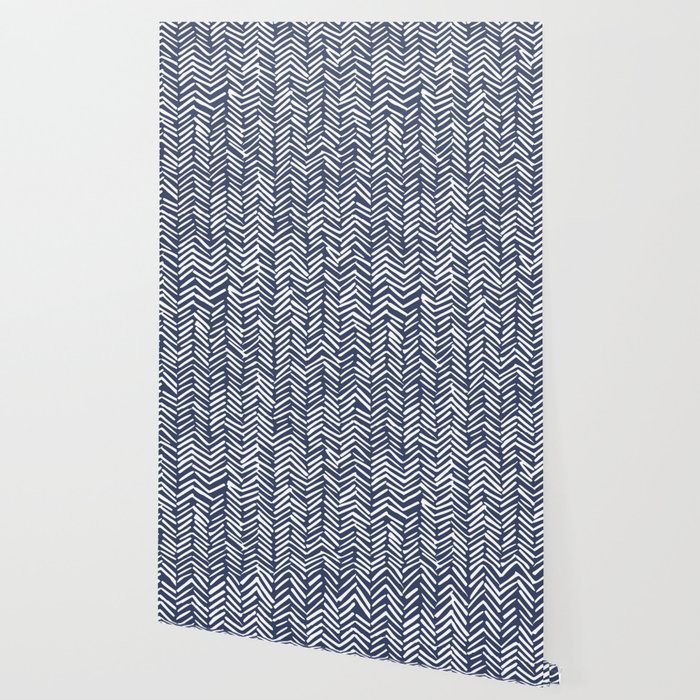 Boho Herringbone Pattern, Navy Blue and White Wallpaper by ...