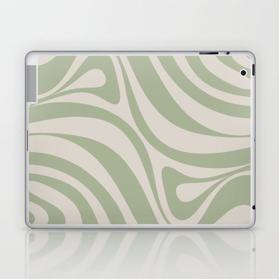 New Groove Retro Swirl Abstract Pattern in Sage and Beige Laptop & iPad Skin
