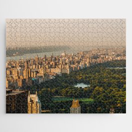 New York City Manhattan skyline and Central Park aerial view at sunset Jigsaw Puzzle