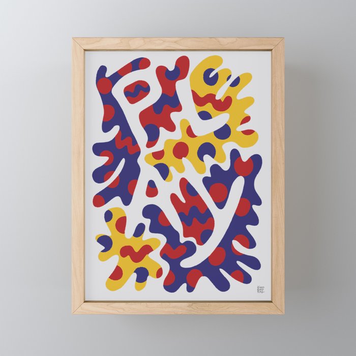 PLAY Slogan | Hand Lettered Text Design in Primary Colors Framed Mini Art Print