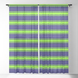 [ Thumbnail: Midnight Blue and Green Colored Lines Pattern Sheer Curtain ]