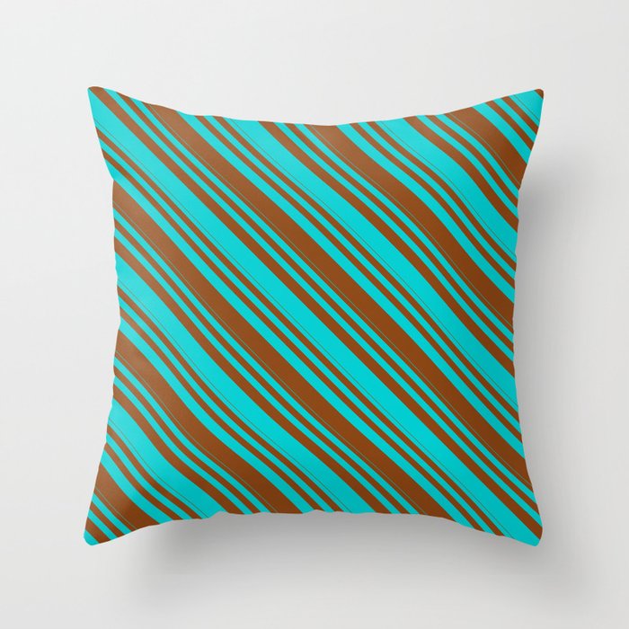 Dark Turquoise & Brown Colored Lines/Stripes Pattern Throw Pillow