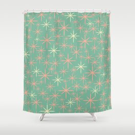 Starbursts Mid Century Modern Retro Pattern in Blush Pink, Cream, and Mint Teal Shower Curtain