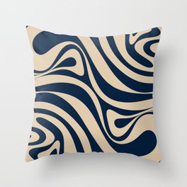 New Groove Retro Swirl Abstract Pattern in Midcentury Modern Navy Blue and Beige  Throw Pillow