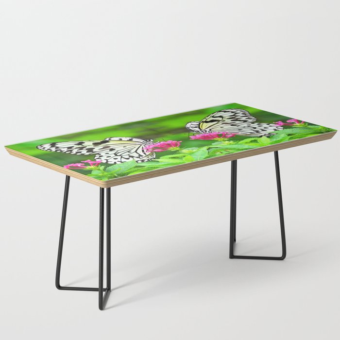 Butterfly and Pink Flowers Coffee Table