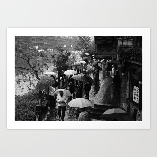 A rainy day is black and white Art Print