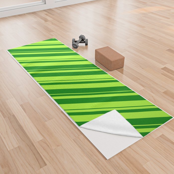 Light Green & Green Colored Striped Pattern Yoga Towel