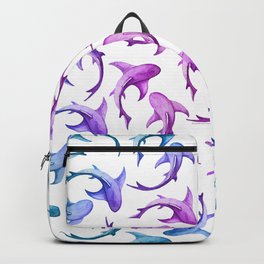 Whale Sharks in watercolor | Purple navy blue Ombre color palette Backpack | Abstract, Pattern, Watercolor, Yin Yang, Painting, Photo, Hammer Heads, Sneha Coloursoft, Pisces, Sea Animals 