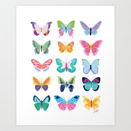 Colorful Butterflies  Art Print | Nature, Digital, Rainbow, Curated, Collage, Graphicdesign, Garden, Lindseykayco, Butterfly, Iillustration 