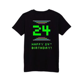 [ Thumbnail: 24th Birthday - Nerdy Geeky Pixelated 8-Bit Computing Graphics Inspired Look Kids T Shirt Kids T-Shirt ]