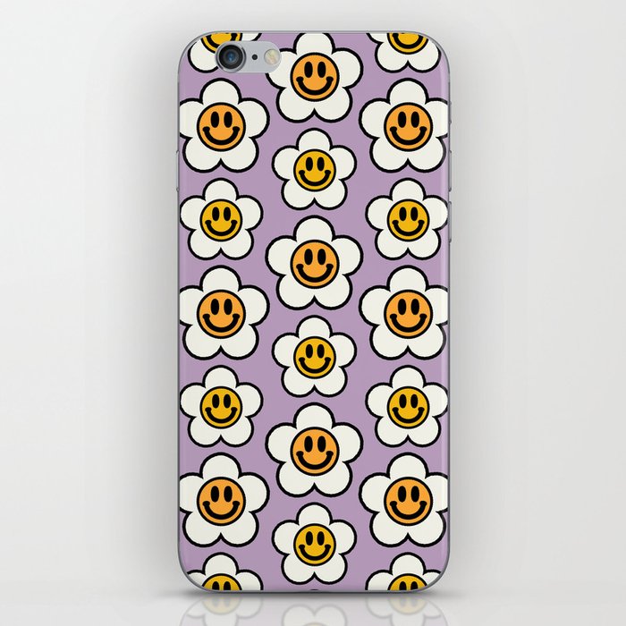 Bold And Funky Flower Smileys Pattern (Muted Lavender BG) iPhone Skin