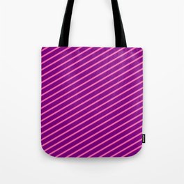 [ Thumbnail: Purple & Hot Pink Colored Stripes Pattern Tote Bag ]